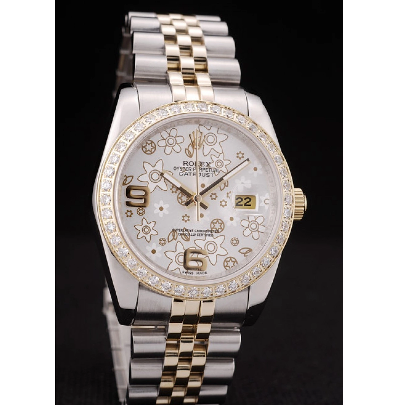 Best AAA Replica Sites DateJust Plated Brushed Flowers Steel Dial Silver Case Diamonds Rolex Stainless 0531
